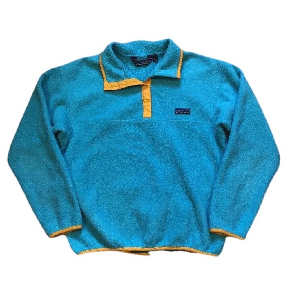 Vintage PATAGONIA Synchilla Snap T Fleece Kids Size 9/10 Blue And Orange USA